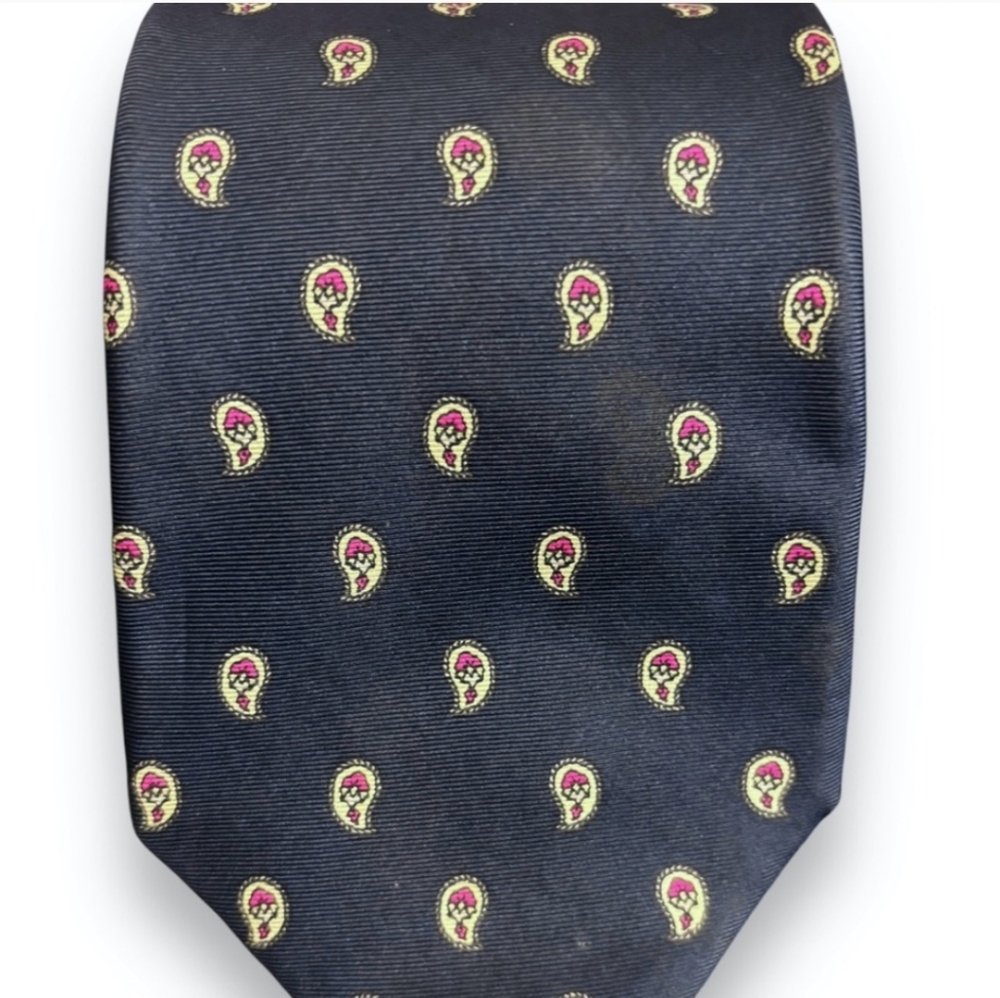 CHRISTIAN DIOR 100% Silk Tie Navy with Yellow & Red Paisley VINTAGE - Picture 5 of 5